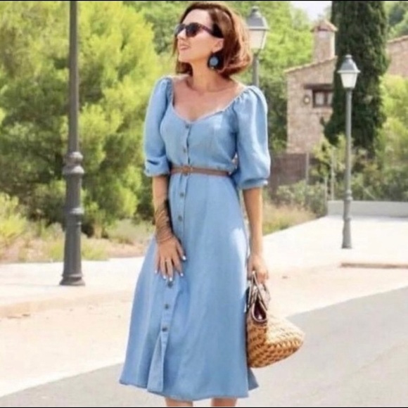 Zara off the shoulder chambray Lyocell dress - Picture 10 of 10